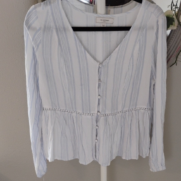 No Comment Tops - Striped V-Neck Blouse